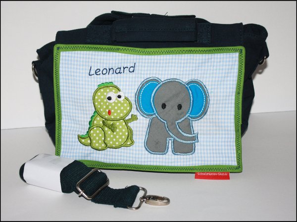 Rucksack, Kindergartentasche mit Namen – blau – Motiv Elefant